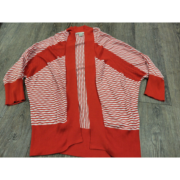 Kikit Sweaters - KIKIT Women's Red/Orange Striped Dolman Sleeve Open Cardigan Sweater Size S